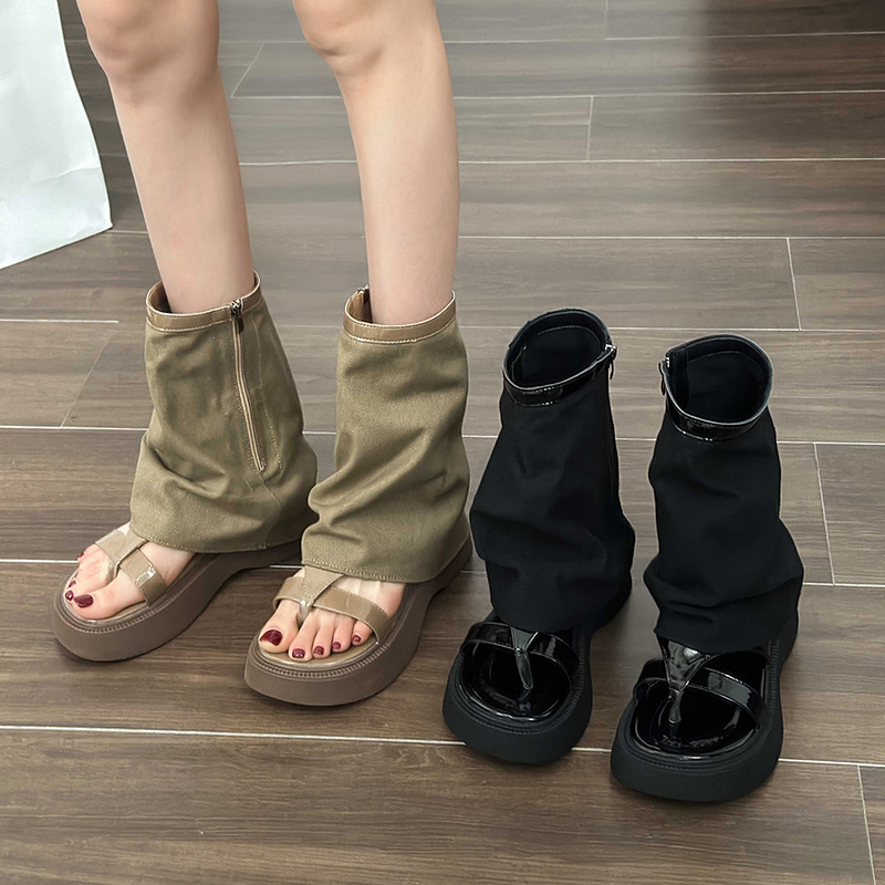 Giày Sandal Denim Đế Xuồng Dày Dặn Phong Cách Mới Cho Nữ