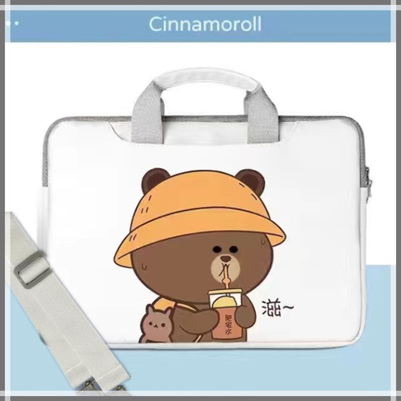 With shoulder strap ⭐️Brown Bear⭐️ Laptop Bags PU Computer Bag Waterproof Sleeve 12 13.3 Laptop Case 14 inch15 15.6inches