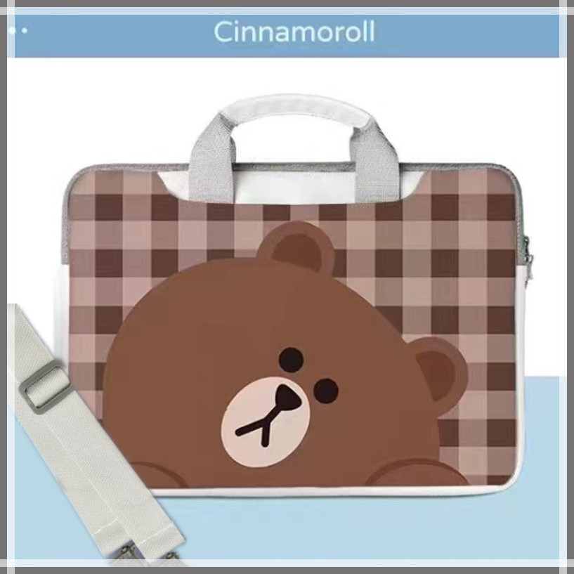 With shoulder strap ⭐️Brown Bear⭐️ Laptop Bags PU Computer Bag Waterproof Sleeve 12 13.3 Laptop Case 14 inch15 15.6inches