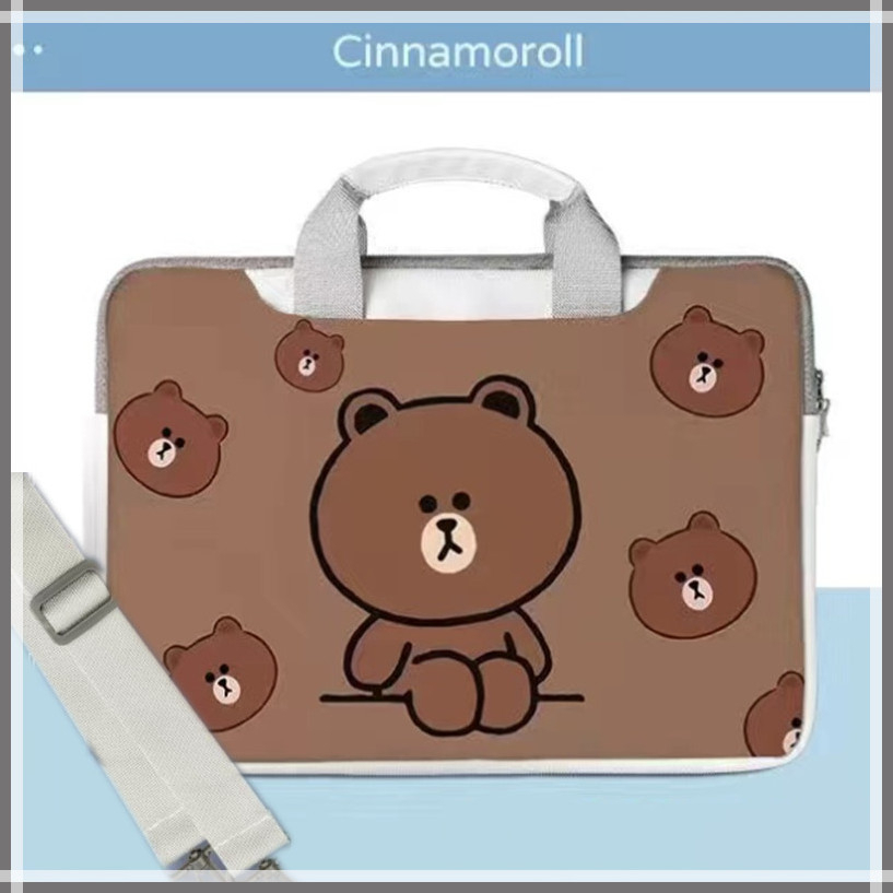 With shoulder strap ⭐️Brown Bear⭐️ Laptop Bags PU Computer Bag Waterproof Sleeve 12 13.3 Laptop Case 14 inch15 15.6inches
