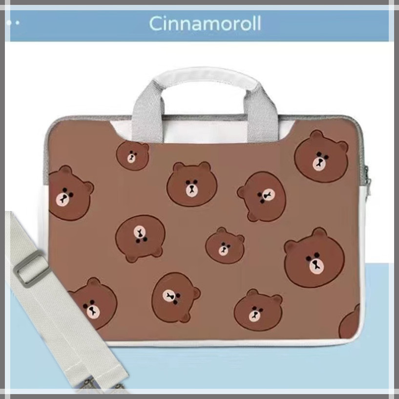With shoulder strap ⭐️Brown Bear⭐️ Laptop Bags PU Computer Bag Waterproof Sleeve 12 13.3 Laptop Case 14 inch15 15.6inches