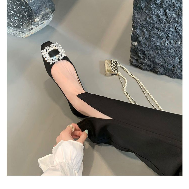 Giày Búp Bê Đế Mềm Mũi Vuông Đính Đá Xinh Xắn Dành Cho Cô Dâu / Size 33-44