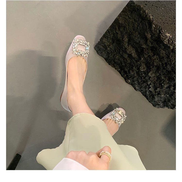 Giày Búp Bê Đế Mềm Mũi Vuông Đính Đá Xinh Xắn Dành Cho Cô Dâu / Size 33-44