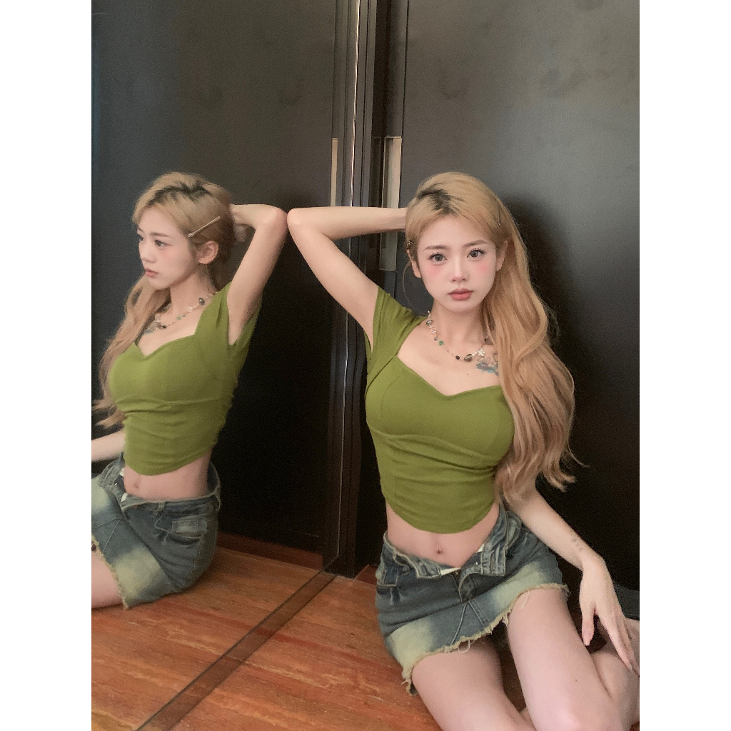 HUANG YOYO Áo Croptop Thun Tay Ngắn Hở Lưng Có Đệm Ngực Thời Trang Mùa Hè Phong Cách Hàn Quốc Cho Nữ