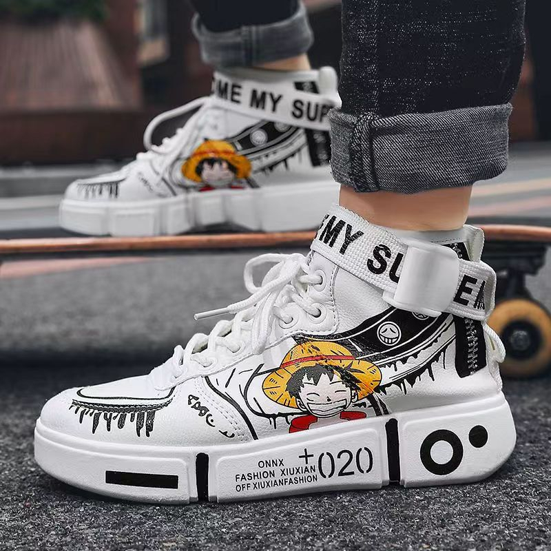Giày Thể Thao Cổ Cao Họa Tiết Anime One Piece Cá Tính Dành Cho Nam