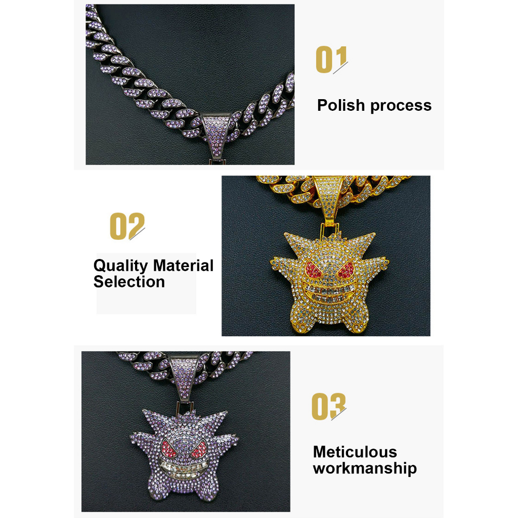 Vòng cổ Mặt Hình Pokemon Đính Đá Toàn Diện Phong Cách Hip hop