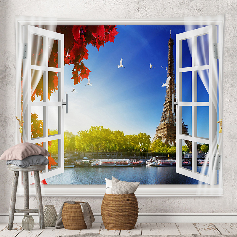 Thảm Vải Treo Tường Trang Trí Phông Nền Nhà Cửa In Hình Phong Cảnh Dễ Thương