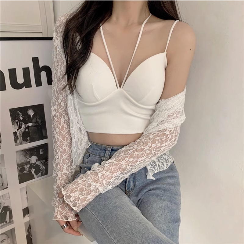 Áo Croptop Hai Dây Cổ Chữ V Màu Trơn Dáng Ôm Thời Trang Mùa Hè Quyến Rũ Cho Nữ