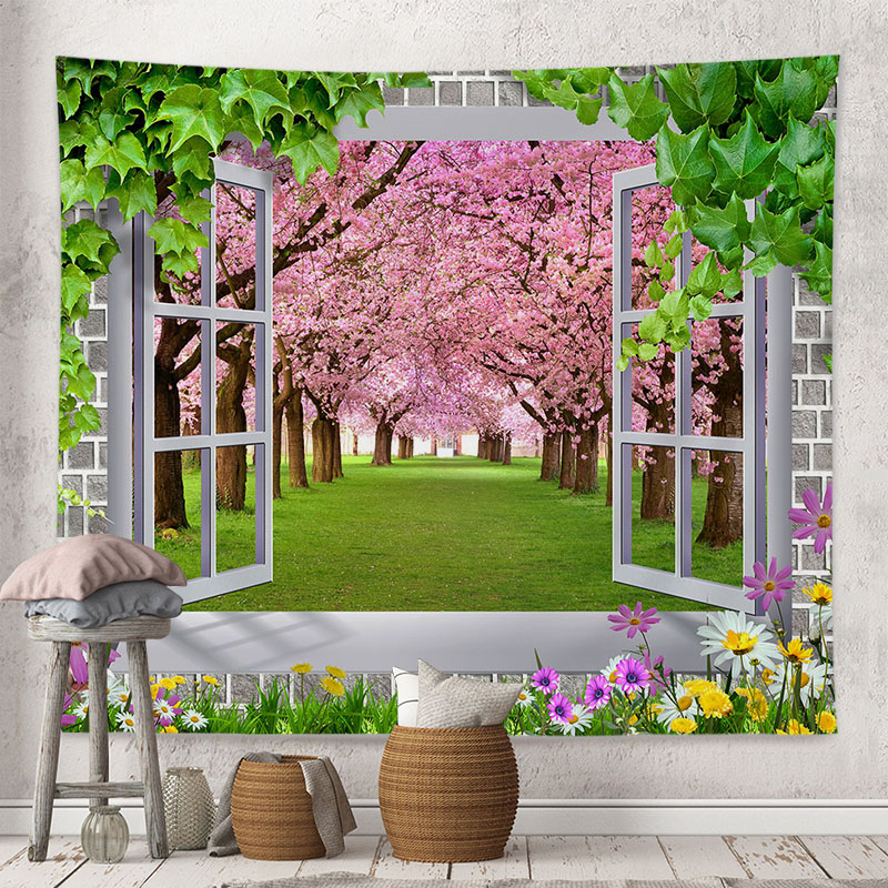 Thảm Vải Treo Tường Trang Trí Phông Nền Nhà Cửa In Hình Phong Cảnh Dễ Thương