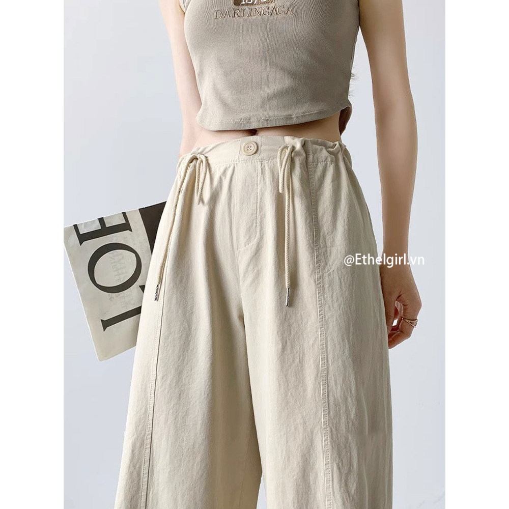 Ethelgirl Quần Dài Lưng Cao Ống Rộng Có 3 Màu Thời Trang Phong Cách Hàn Quốc Cho Nữ