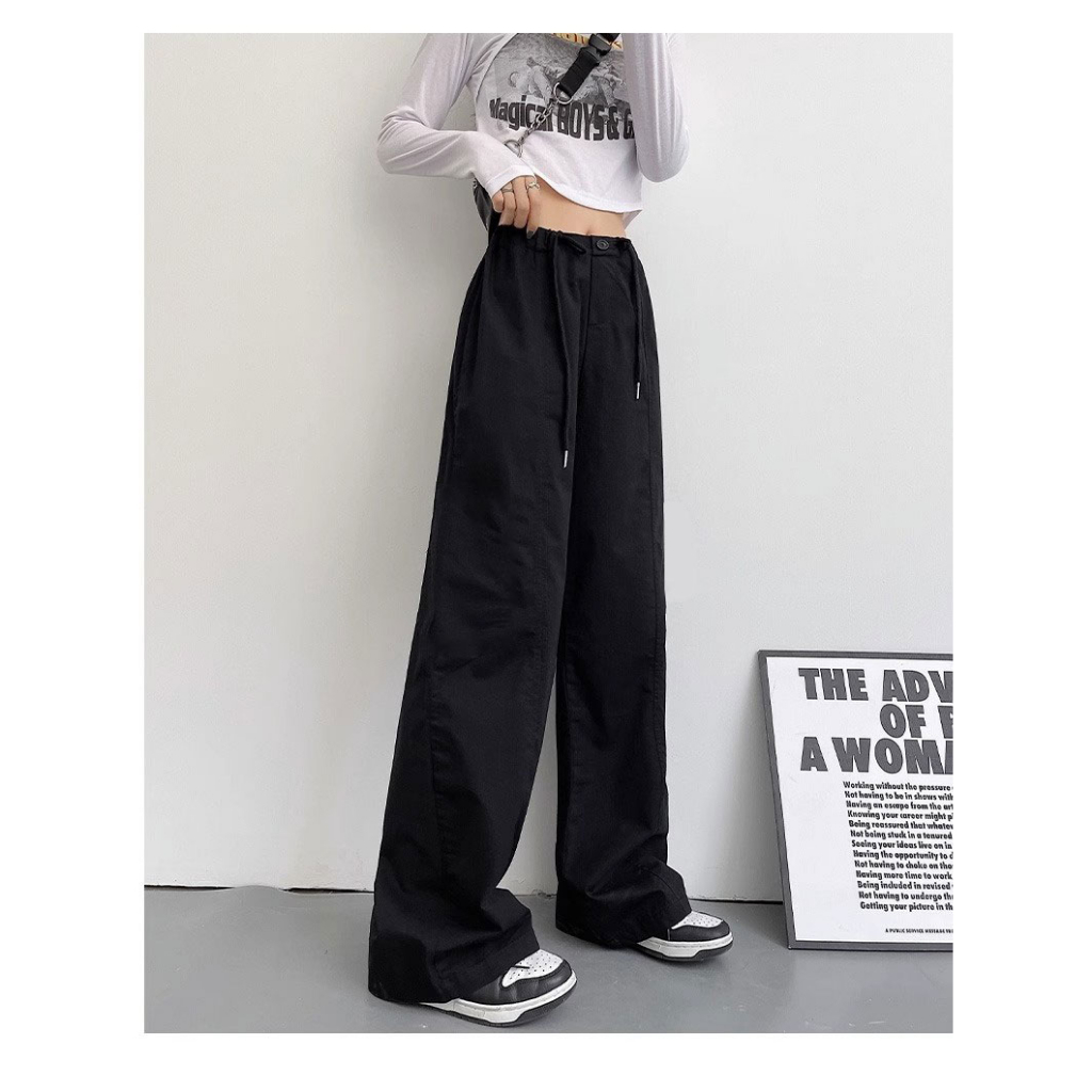 Ethelgirl Quần Dài Lưng Cao Ống Rộng Có 3 Màu Thời Trang Phong Cách Hàn Quốc Cho Nữ