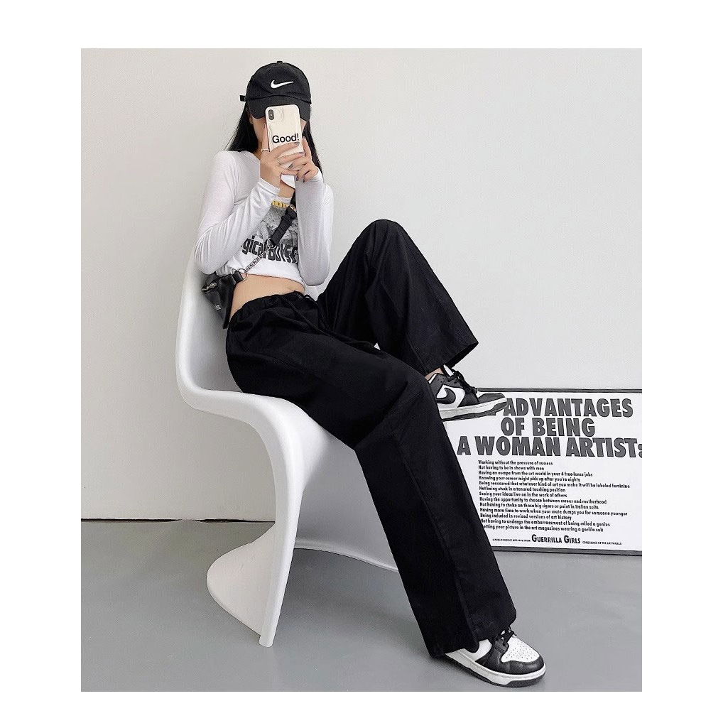 Ethelgirl Quần Dài Lưng Cao Ống Rộng Có 3 Màu Thời Trang Phong Cách Hàn Quốc Cho Nữ