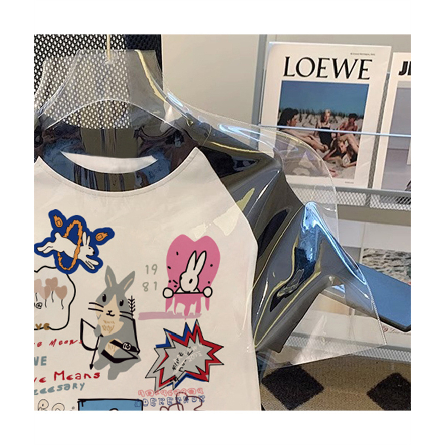 Áo Thun Tay Ngắn Hở Vai Phối Màu Tương Phản Phong Cách Retro Dành Cho Nữ