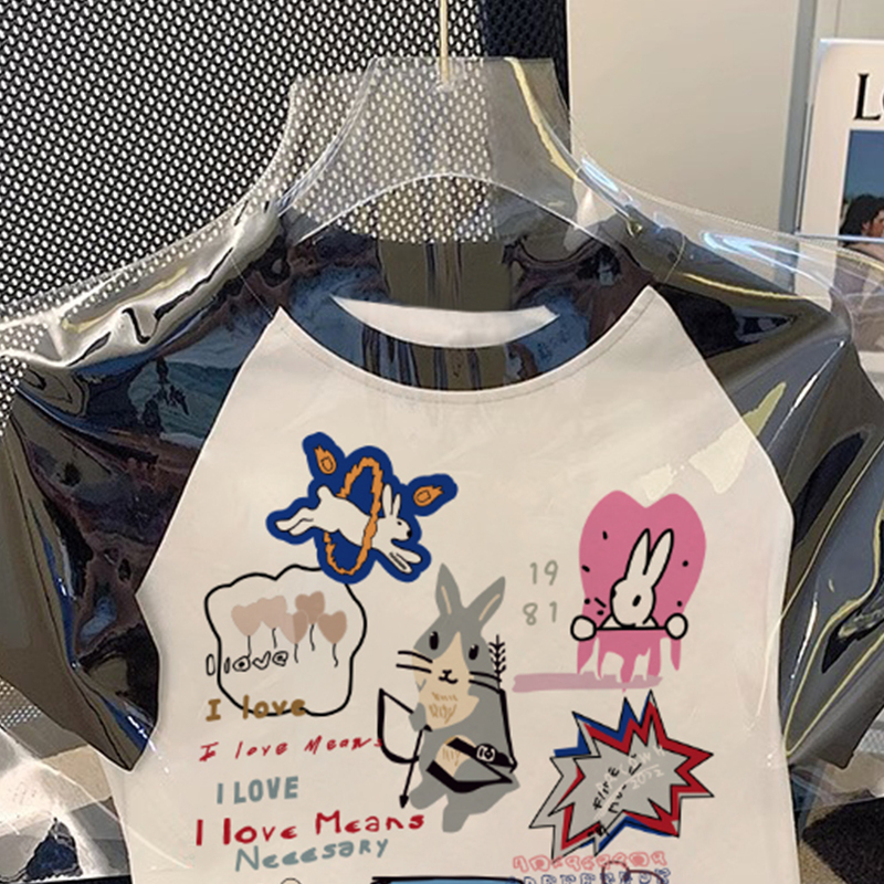 Áo Thun Tay Ngắn Hở Vai Phối Màu Tương Phản Phong Cách Retro Dành Cho Nữ