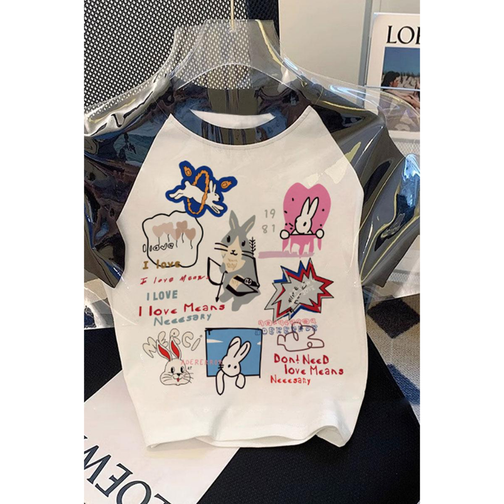 Áo Thun Tay Ngắn Hở Vai Phối Màu Tương Phản Phong Cách Retro Dành Cho Nữ