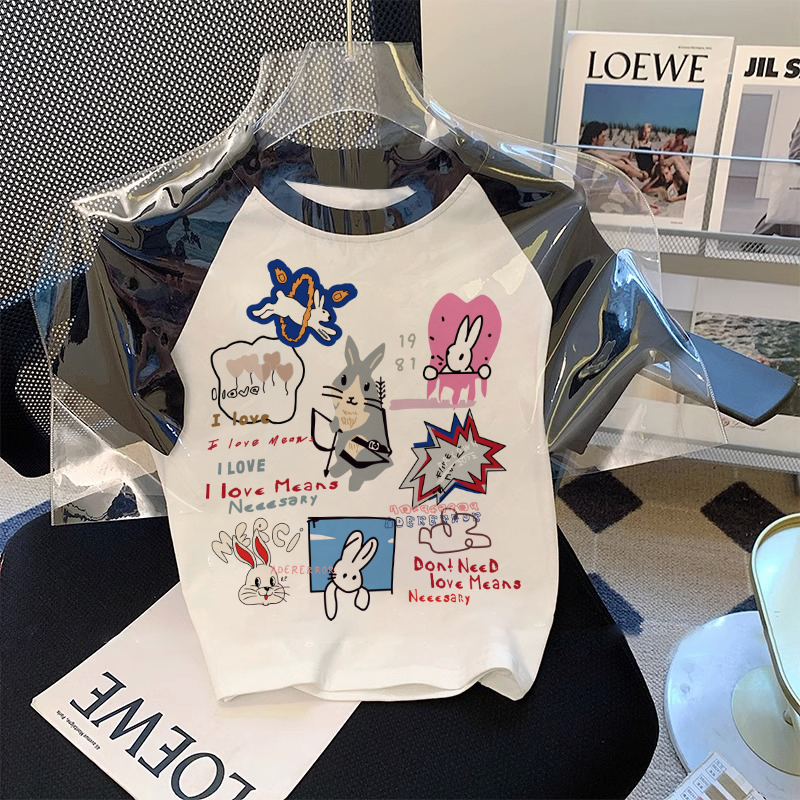 Áo Thun Tay Ngắn Hở Vai Phối Màu Tương Phản Phong Cách Retro Dành Cho Nữ