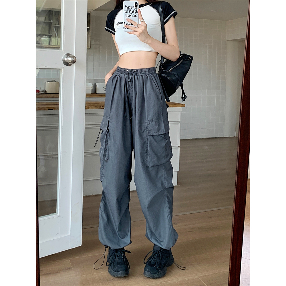 Lalisas Quần Yếm Ống Rộng Lưng Cao Có Túi Khô Nhanh Phong Cách Mỹ Cho Nữ