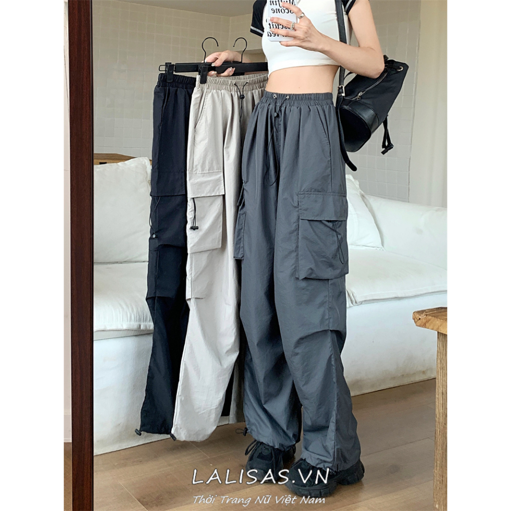 Lalisas Quần Yếm Ống Rộng Lưng Cao Có Túi Khô Nhanh Phong Cách Mỹ Cho Nữ