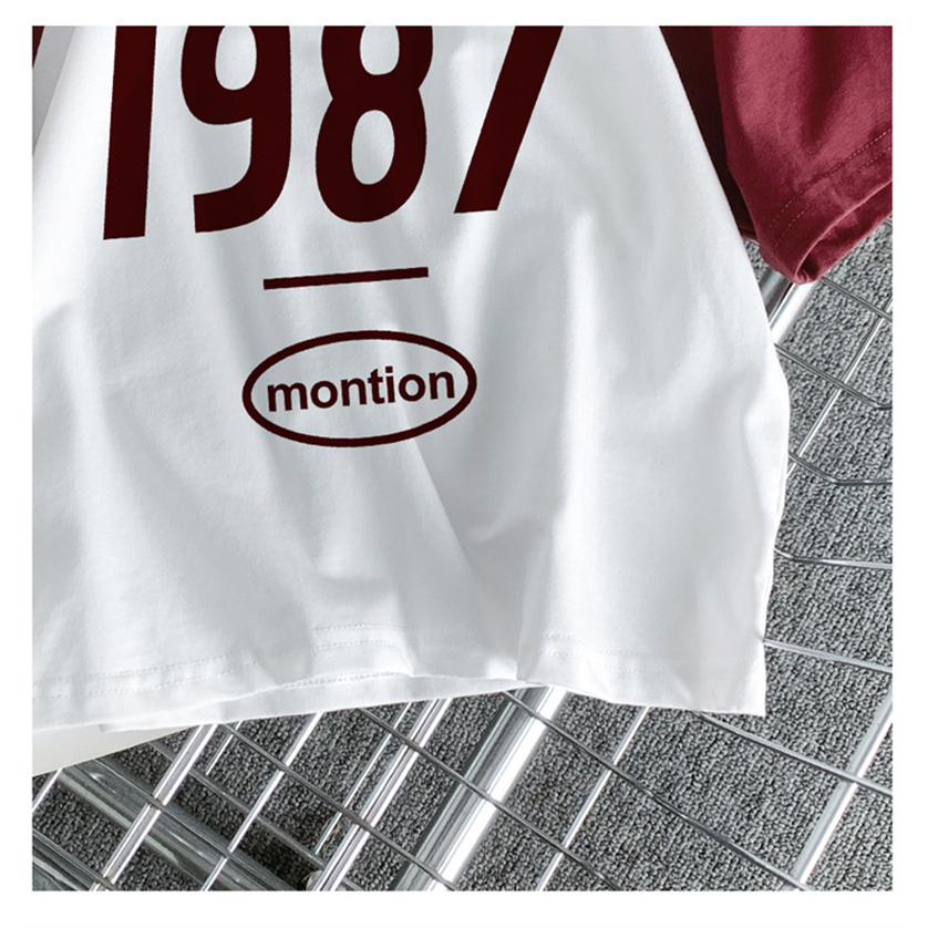 Áo Thun Tay Ngắn Hở Vai Phối Màu Tương Phản Phong Cách Retro Dành Cho Nữ