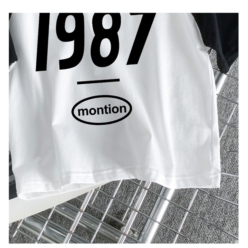 Áo Thun Tay Ngắn Hở Vai Phối Màu Tương Phản Phong Cách Retro Dành Cho Nữ