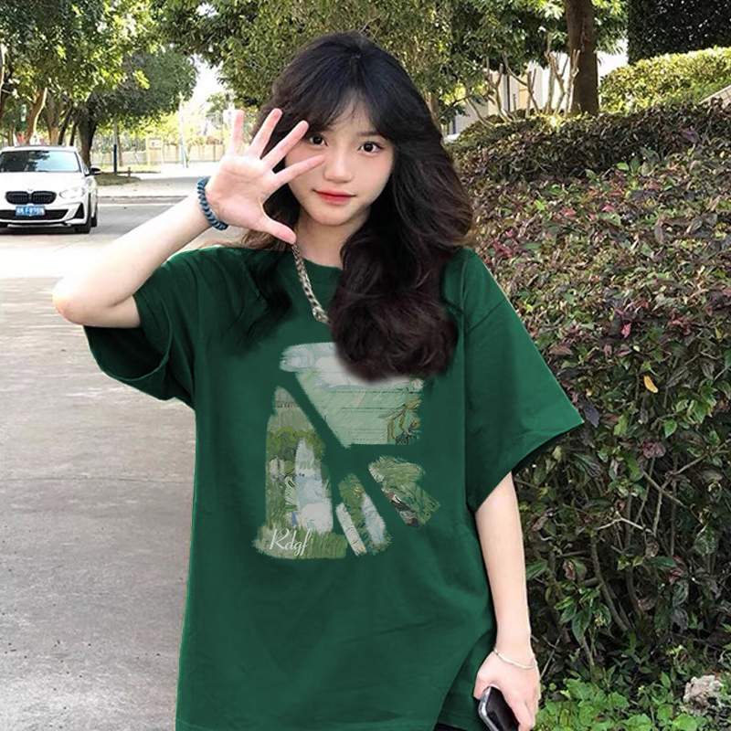 Áo Thun unisex Tay Ngắn Màu Xanh Lá Đậm Phong Cách Mỹ Mùa Hè Cá Tính