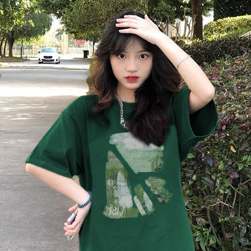 Áo Thun unisex Tay Ngắn Màu Xanh Lá Đậm Phong Cách Mỹ Mùa Hè Cá Tính