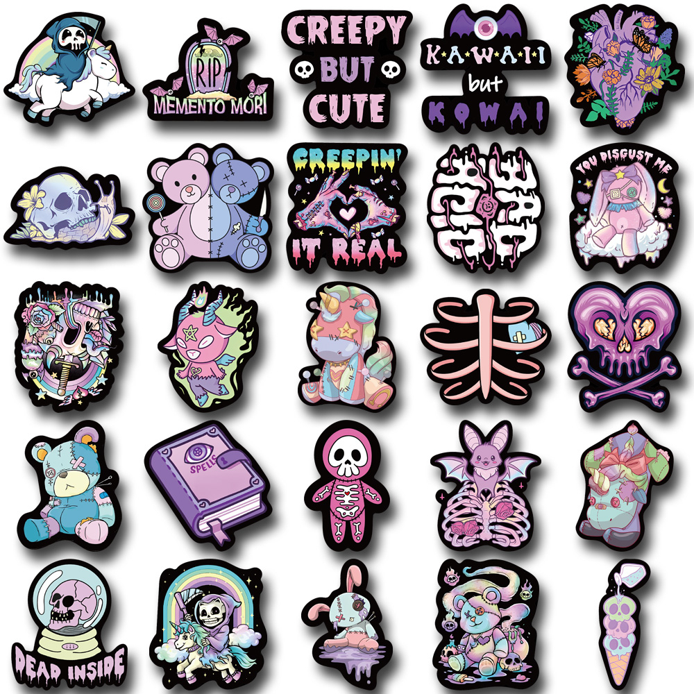 Bộ 55 Miếng Dán Hoạt Hình Phong Cách Gothic Vui Nhộn Chống Thấm Nước Trang Trí Laptop Nón Bảo Hiểm