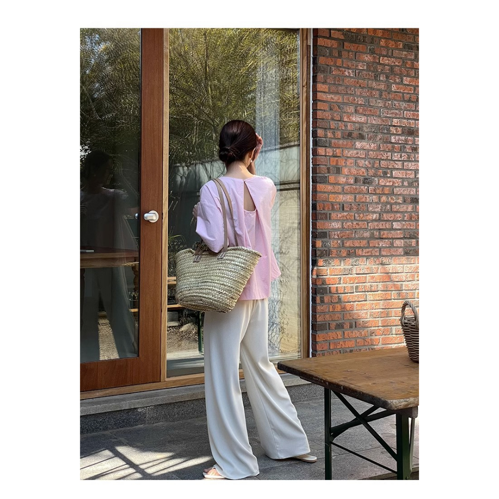 Áo Thun Tay Ngắn Cổ Tròn Thiết Kế Hở Lưng Phong Cách Hàn Quốc Thời Trang Mùa Hè 2023 Cho Nữ