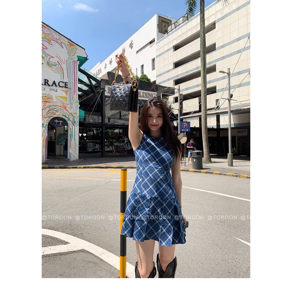 Đầm Denim Không Tay Xếp Ly Mẫu Mới 2023 Thời Trang Mùa Hè Cho Nữ