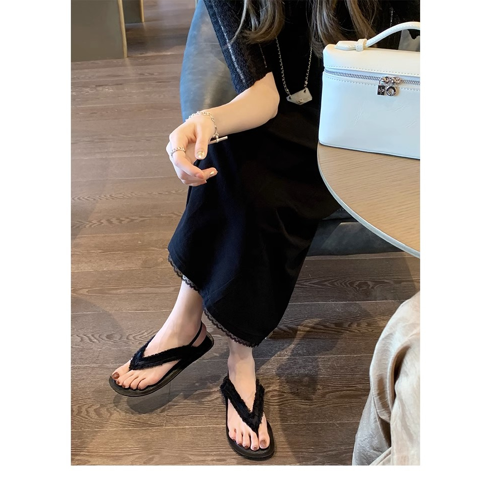 Tối Giản ~ the * Giày Sandal Xỏ Ngón Mùa Hè Bằng Lụa Satin Chính Hãng Tua Rua Cho Nữ