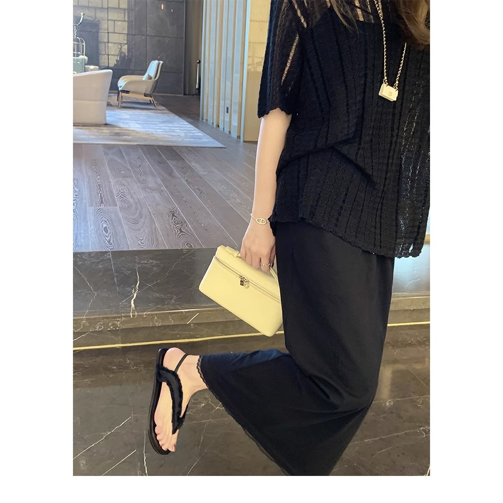 Tối Giản ~ the * Giày Sandal Xỏ Ngón Mùa Hè Bằng Lụa Satin Chính Hãng Tua Rua Cho Nữ