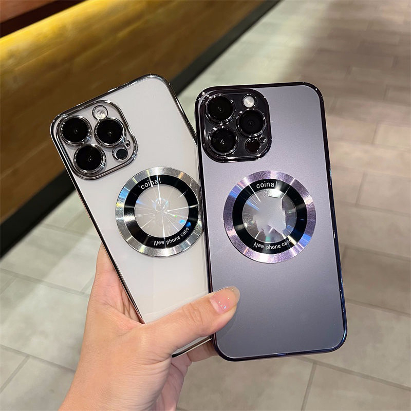 Ốp Điện Thoại Siêu Mỏng Chống Sốc Có Nam Châm Mạ Viền Cho iPhone 11 promax iPhone 13 Pro Max 12 13 14 Pro Max