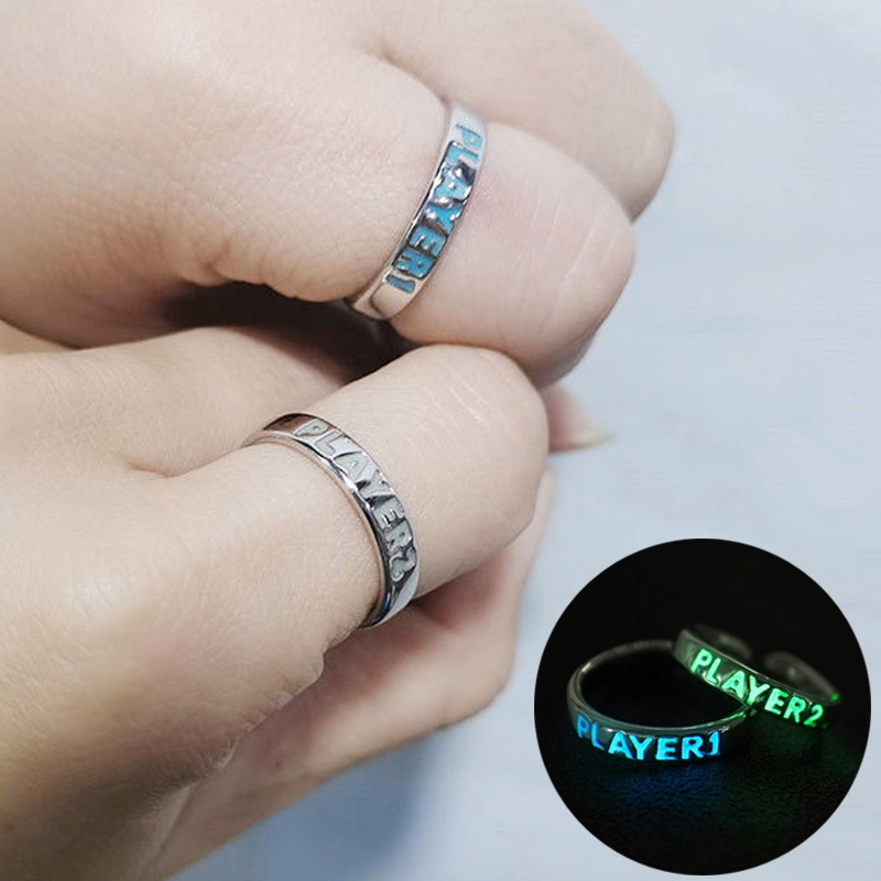 Nhẫn Cặp Hình Trái Tim Phát Sáng Trong Đêm Màu Bạc / Hồng / Xanh Dương Thời Trang Có Thể Điều Chỉnh