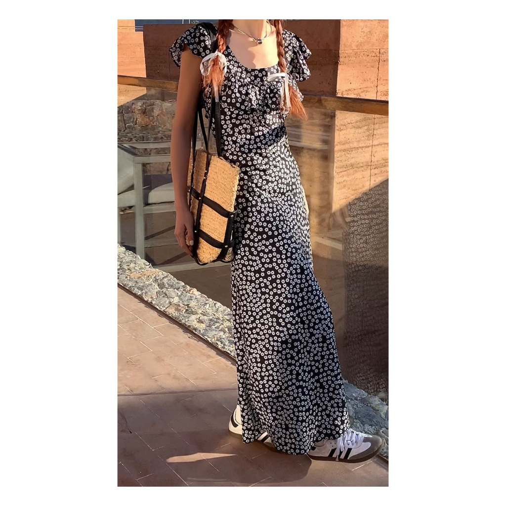 Đầm Hoa Dáng Dài Màu Đen Thời Trang Mùa Hè 2023 Cho Nữ