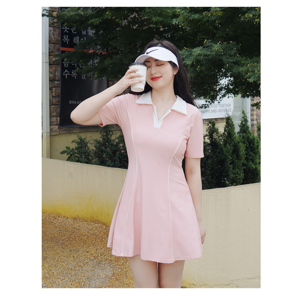 Bikini đi đến bờ biển khiêm tốn một chiếc váy có mút - áo tắm ngắn tay ngay cả quần short bên trong AA7506 | BigBuy360 - bigbuy360.vn