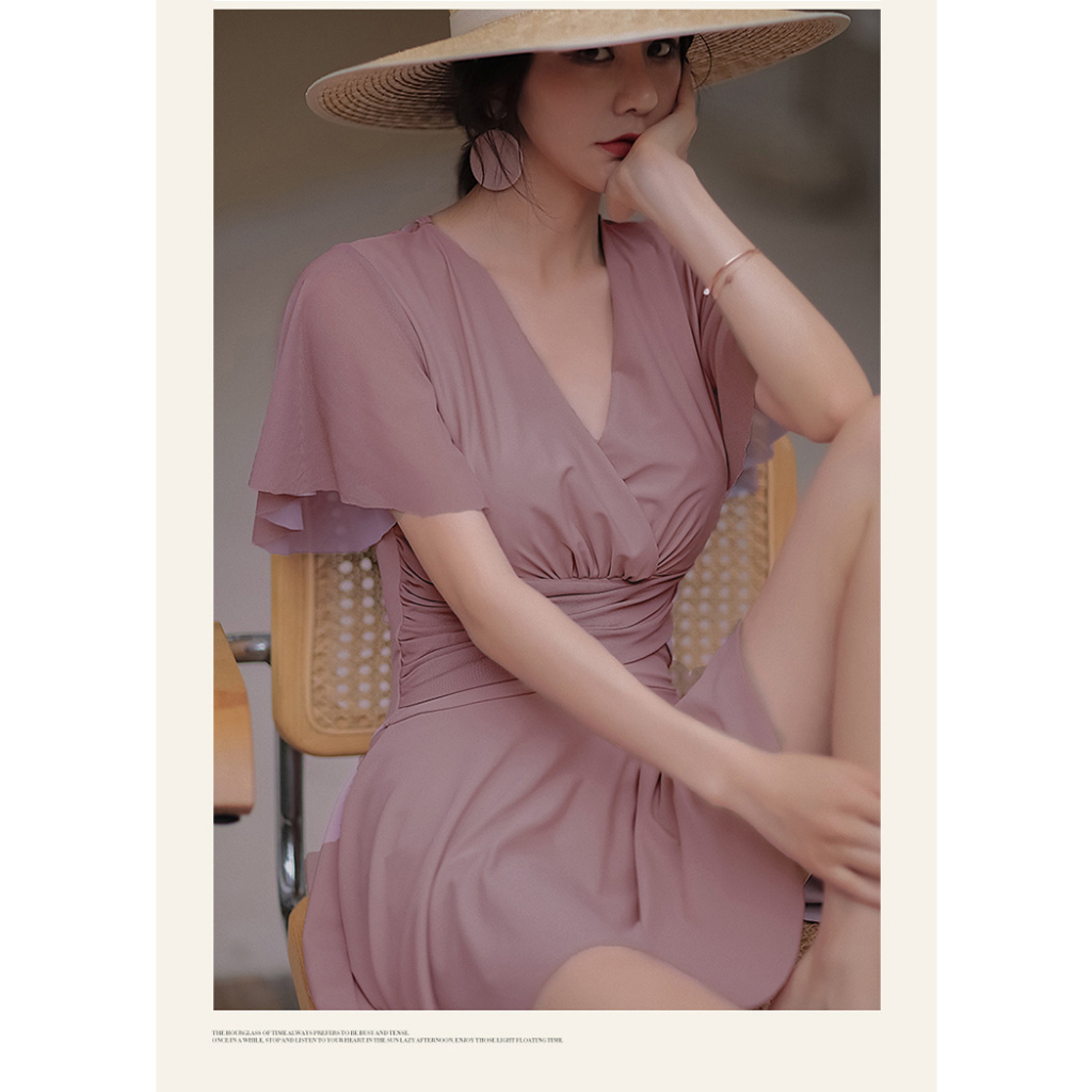 Đồ bơi nữ kín đáo tay ngắn CÓ MÚT CÓ SIZE-Bikini đi biển 2 mảnh có tay váy xoè- đồ bơi học sinh nữ AA7526