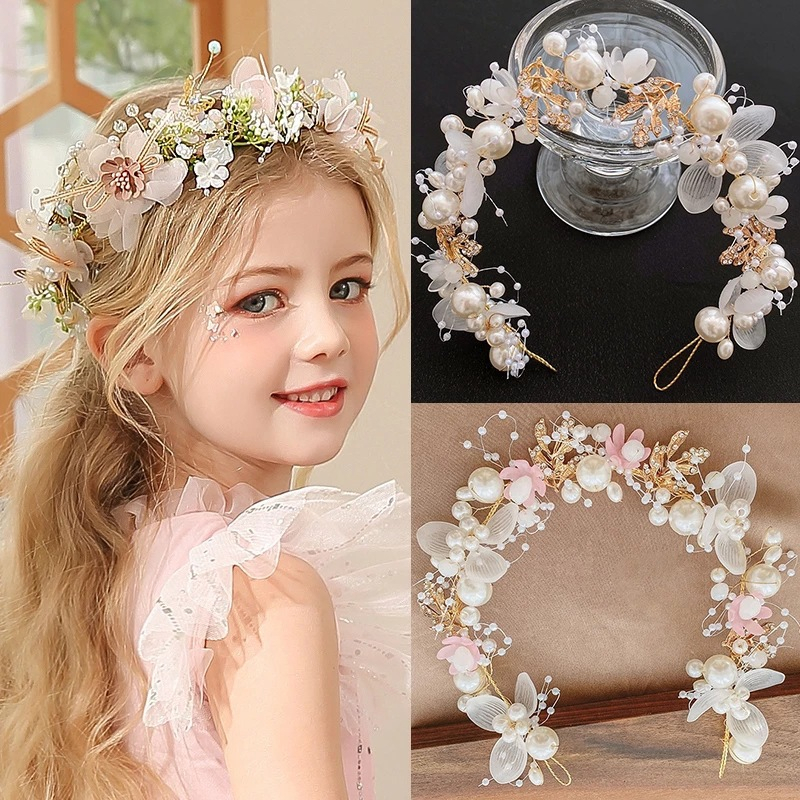 Hi-kid Vòng Hoa Cài Đầu Đính Ngọc Trai Giả Cho Cô Dâu Ngày Cưới