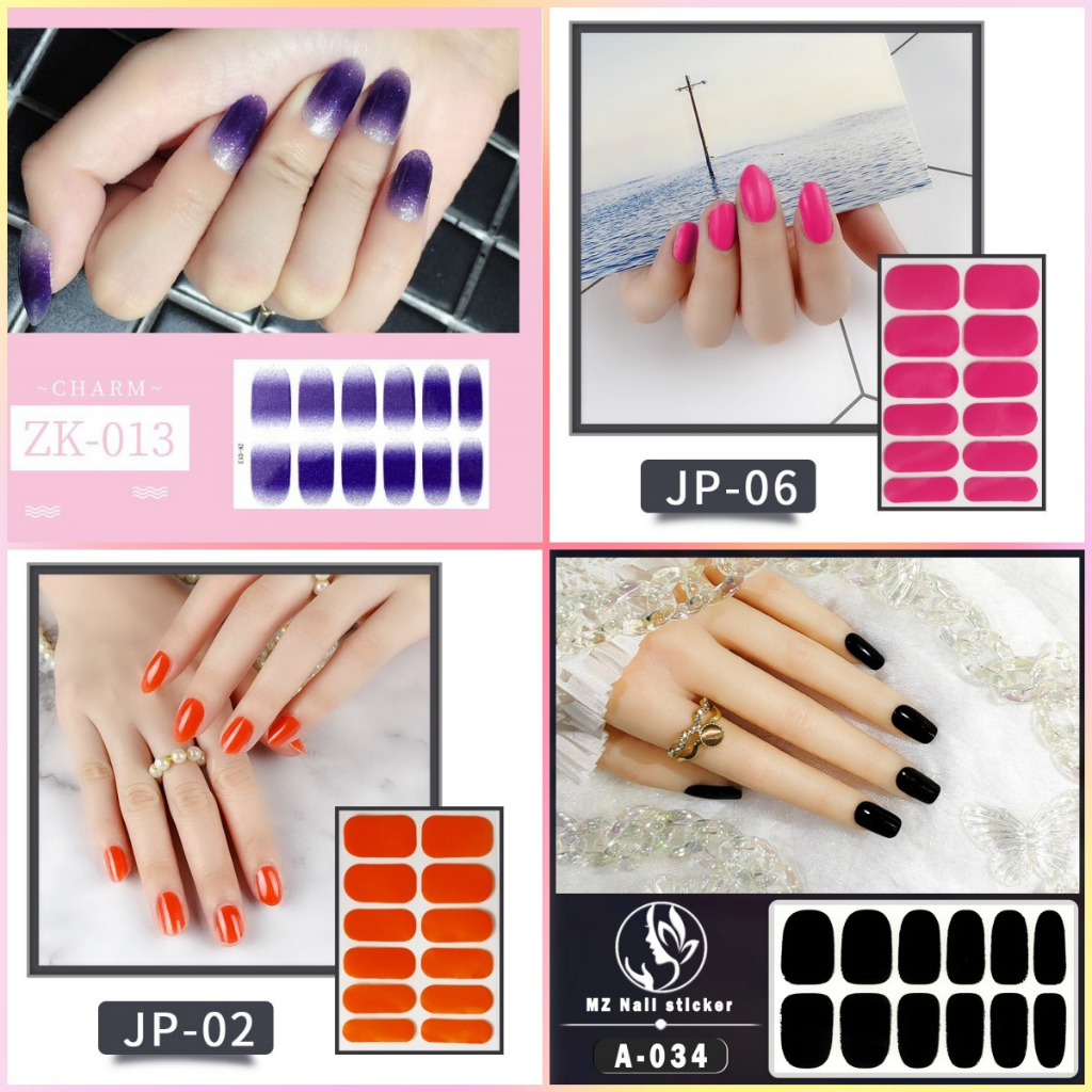 Set 12 Miếng Dán Móng Tay Không Độc Hại Chống Nước Màu Gradient Dễ Thương DIY