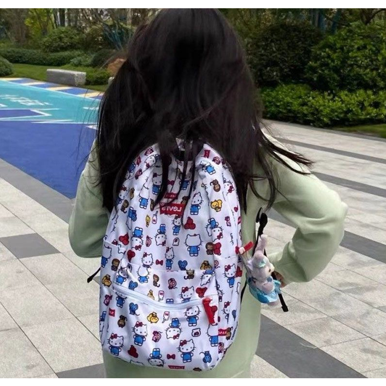 SANRIO Balo Đi Học Cỡ Lớn In Họa Tiết Hoạt Hình Hello Kitty Dễ Thương Cho Nữ