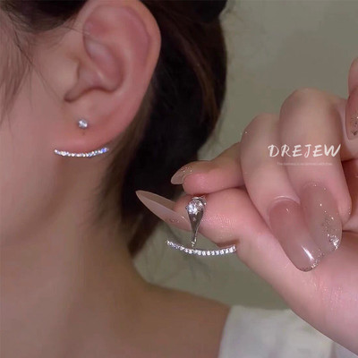 DREJEW Khuyên tai bạc 925 hình học đơn giản một phong cách ins hai lớp dạng cong cá tính cho nữ bông tai bạc
