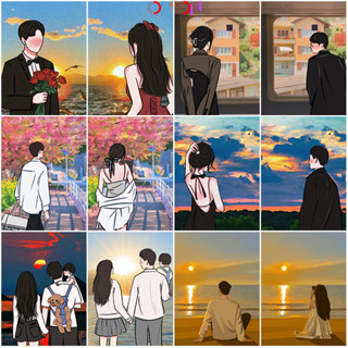 Tranh sơn dầu số hóa tranh số hoá 30x40 cặp đôi theo yêu cầu phong cảnh anime phật giáo - Tranh tô màu theo số hóa