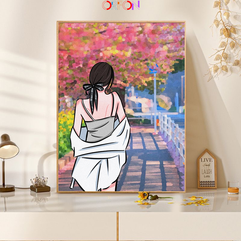 Tranh sơn dầu số hóa tranh số hoá 30x40 cặp đôi theo yêu cầu phong cảnh anime phật giáo - Tranh tô màu theo số hóa