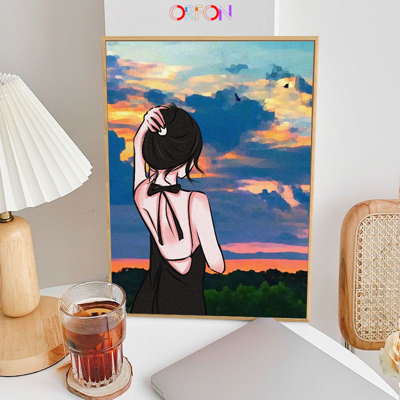 Tranh sơn dầu số hóa tranh số hoá 30x40 cặp đôi theo yêu cầu phong cảnh anime phật giáo - Tranh tô màu theo số hóa