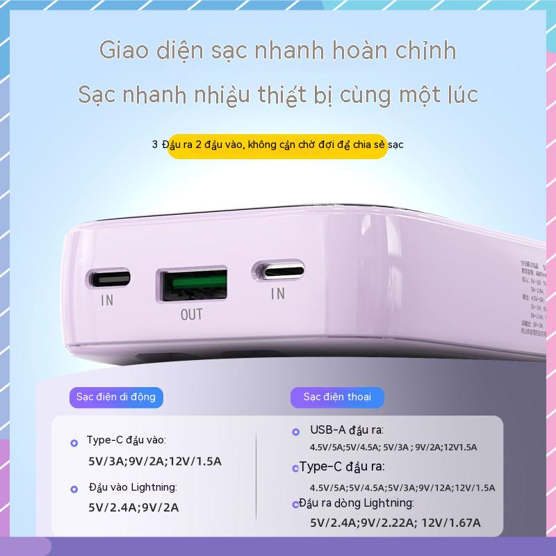 Cục Sạc Nhanh 22.5W 20000mAH Có Màn Hình Kỹ Thuật Số Hai Đường Viền Cho Samsung / Xiaomi / oppo / vivo
