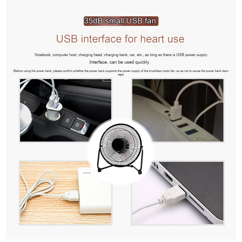 Quạt tản nhiệt XIAOZHUBANGCHU động cơ không chổi than sạc USB cỡ nhỏ không gây tiếng ồn tiện lợi