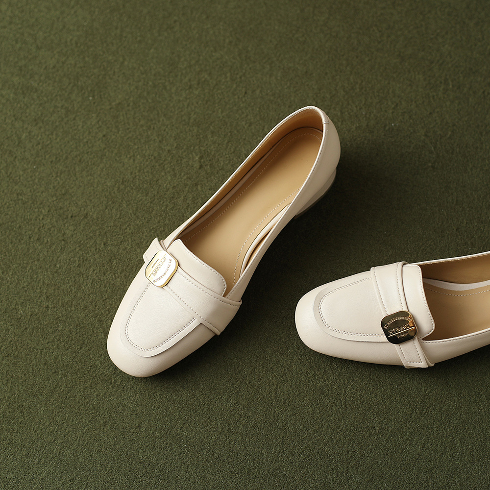 Giày Lười Đế Thấp Bằng Da Phong Cách retro Pháp Thời Trang Xuân Thu Cho Nữ