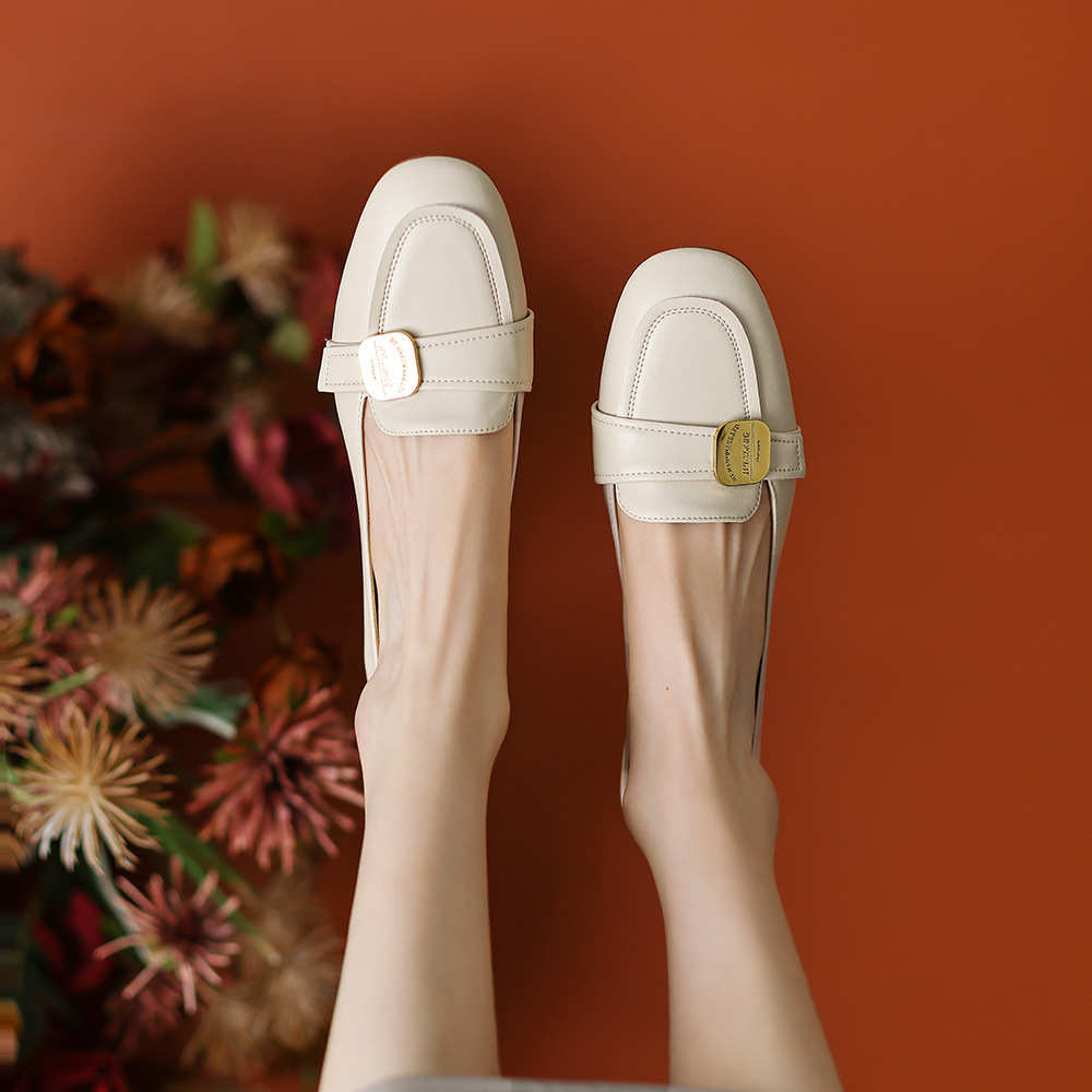 Giày Lười Đế Thấp Bằng Da Phong Cách retro Pháp Thời Trang Xuân Thu Cho Nữ