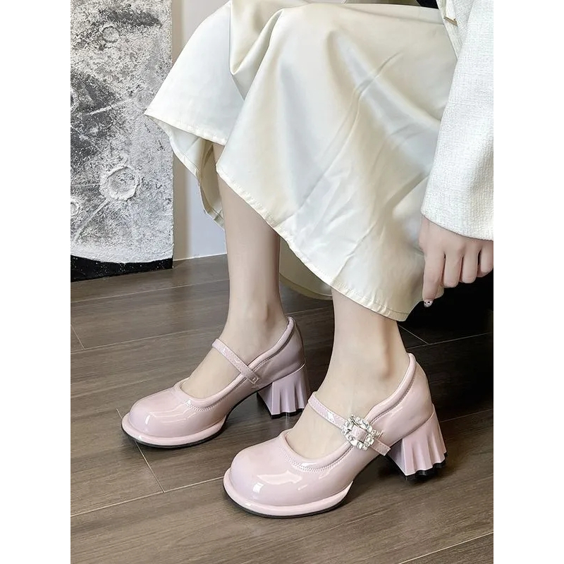 Giày Cao Gót Da Bóng Mũi Tròn Đế Dày Phong Cách Anh Quốc Thời Trang Mùa Hè Cho Nữ