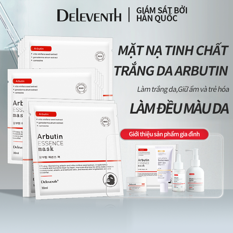 Hộp 5 mặt nạ DELEVENTH tinh chất arbutin dưỡng ẩm làm trắng sáng da mặt trẻ hóa 30ml