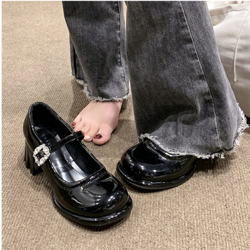 Giày Cao Gót Da Bóng Mũi Tròn Đế Dày Phong Cách Anh Quốc Thời Trang Mùa Hè Cho Nữ